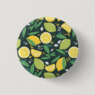 Lemon en Limes Vruchtpatroon in groen en geel Ronde Button 3,2 Cm