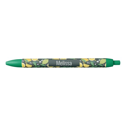 Lemon en Limes Vruchtpatroon in groen en geel Zwarte Inkt Pen (Voorkant)