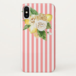Lemon en rozen op roze strepen iPhone/iPad draagta iPhone X Hoesje