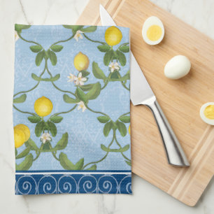 Lemon Espalier Leaf Blue French Country Floral Theedoek