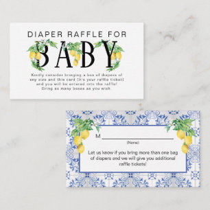 Lemon Floral Blue White Citrus Diaper Raffle Informatiekaartje