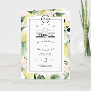 Lemon Floral Monogram White Wedding Folded Programma