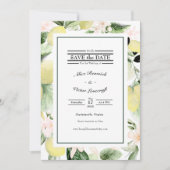Lemon Floral Monogram White Wedding Save The Date (Voorkant)