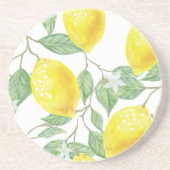 Lemon Floral Round Stone Onderzetter (Voorkant)