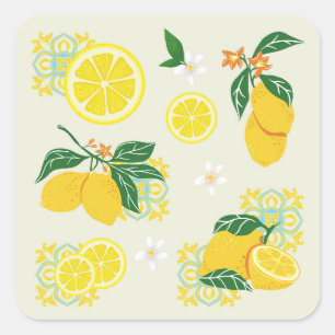 Lemon Floral Vierkante Sticker