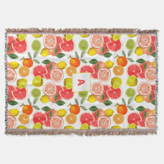Lemon  Floral white daisy Pattern monogram Deken