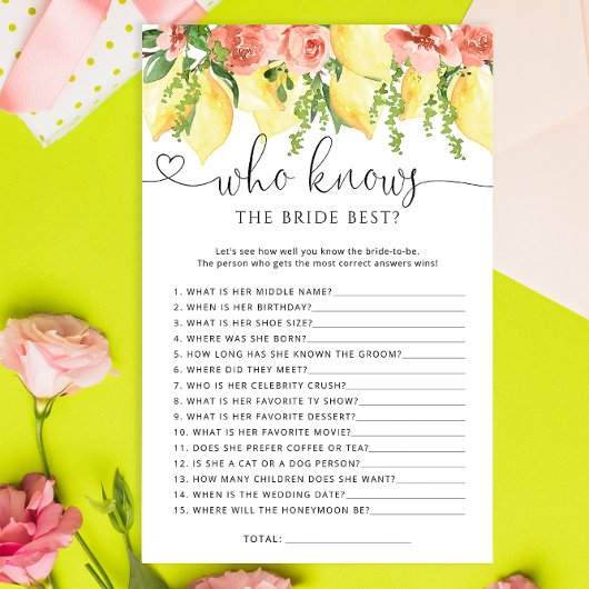 Lemon Floral Wie Weet Bruid De Beste Douche Spel