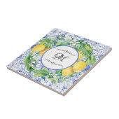 Lemon Floral WreatBlue White met Monogram Tegeltje (Zijkant)