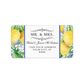 Lemon Foliage Citrus Floral Wreator Blue Tegel Etiket (Voorkant)