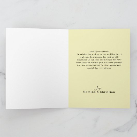 Lemon foto bruiloft dank u gevouwen Kaart (Binnen)