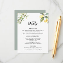 Lemon Garden Wedding Details Carte de clôture