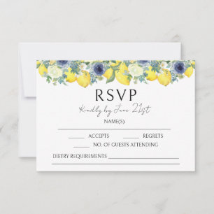 Lemon geel blauw bloemen zomer bruiloft RSVP kaart
