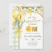 Lemon Gingham 1st birthday invitation Kaart (Voorkant)