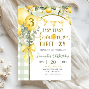 Lemon Gingham 3e verjaardagsuitnodiging Kaart