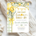 Lemon Gingham 3rd birthday invitation<br><div class="desc">Lemon Gingham 3rd birthday invitation,  Easy Peasy Lemon Threezy Birthday Invite,  Editable Kids Birthday invite</div>
