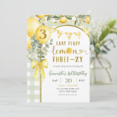 Lemon Gingham 3rd birthday invitation Kaart (Staand voorkant)