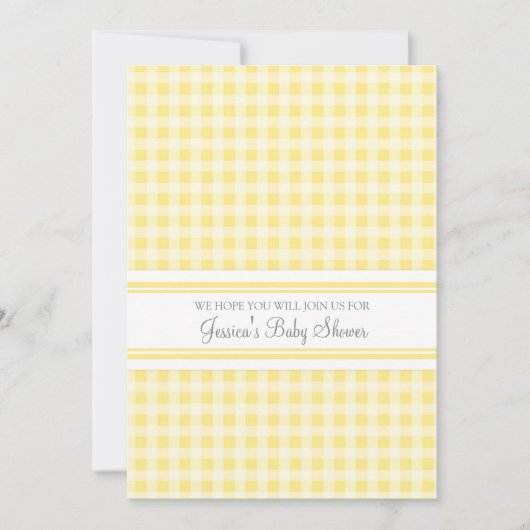 Lemon Gingham Custom Baby Shower-uitnodigingen Kaart (Voorkant)