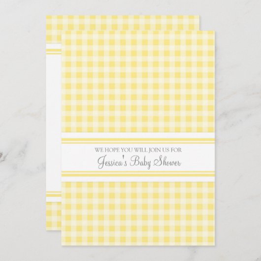 Lemon Gingham Custom Baby Shower-uitnodigingen Kaart (Voorkant / Achterkant)