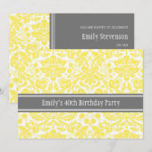 Lemon Gray 40th Birthday Party Invitation Kaart (Voorkant / Achterkant)