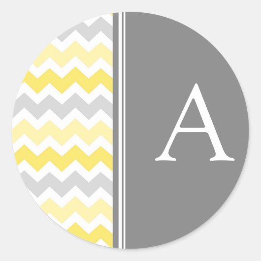 Lemon Gray Chevrons Monogram Envelope Seal Ronde Sticker (Voorkant)
