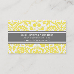 Lemon Gray Damask Floral Visitekaartjes