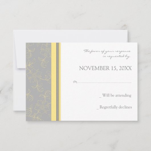 Lemon Gray Floral RSVP Weddenskaart (Voorkant)
