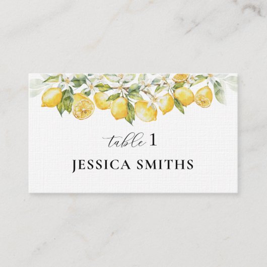 Lemon Green Citrus Wedding Flat Place Card Plaatskaartje (Voorkant)
