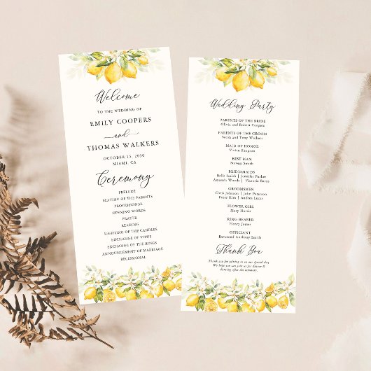 Lemon Green Citrus Wedding Programma