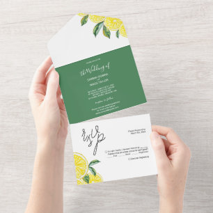 Lemon Green Elegant Waterverf minimalistisch art All In One Uitnodiging