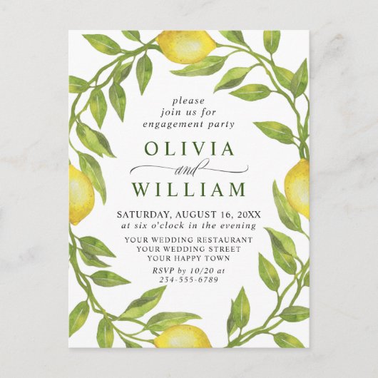 Lemon Green ENGAGEMENT PARTI Invitation (Devant)