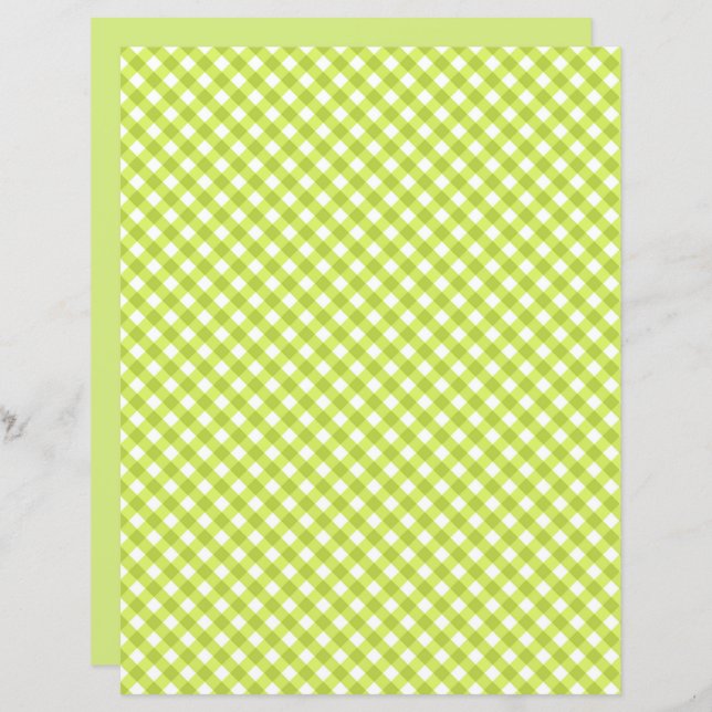 Lemon Green Gingham Scrapbook Paper (Voorkant / Achterkant)