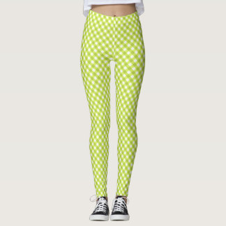 Lemon Green White Gingham Leggings