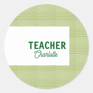 Lemon green white stripes teacher professor name c ronde sticker