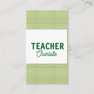 Lemon green white stripes teacher professor name c visitekaartje