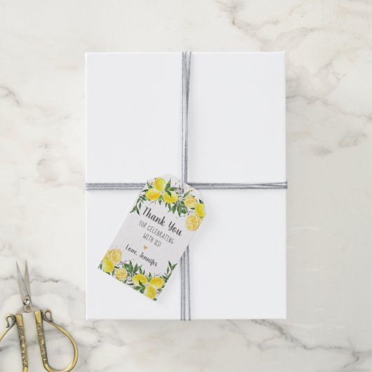 Lemon Greenery Gold Vrijgezellenfeest Cadeaulabel (Met Touw)