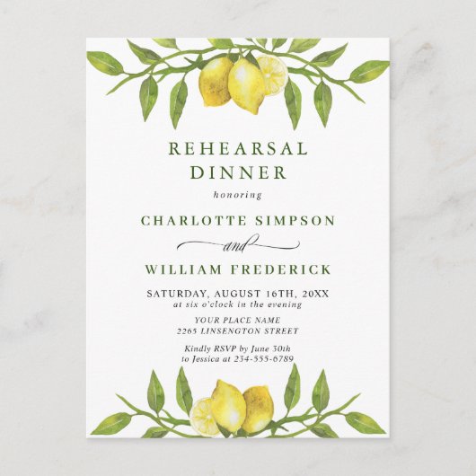 Lemon Greenery REHEARSAL DINNER Invitation Briefkaart (Voorkant)