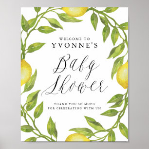 Lemon Greenery Wreath Baby shower Welkom Poster