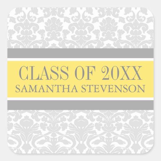 Lemon Grey Damask Afstuderen Custom Jaarnaam Vierkante Sticker (Voorkant)
