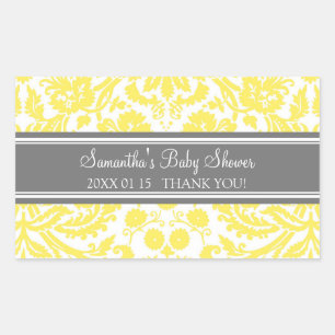 Lemon Grey Damask Baby shower Favor Stickers