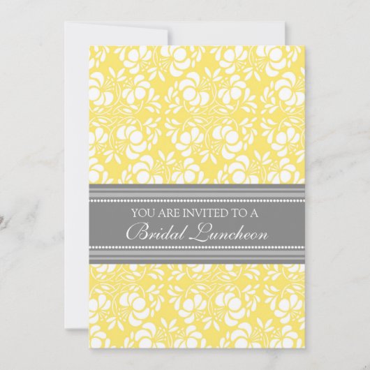 Lemon Grey Damask Bridal Lunch Invitation Cards Kaart (Voorkant)