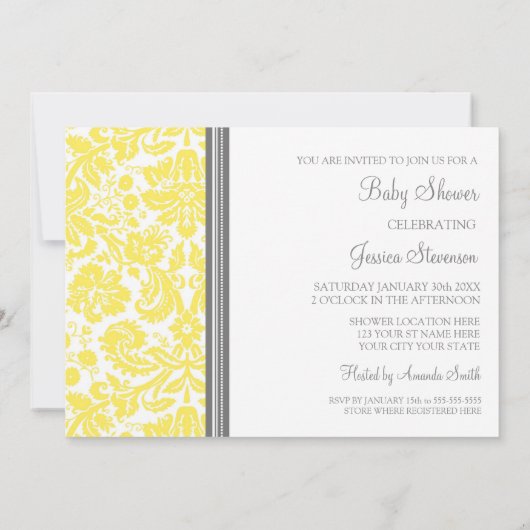 Lemon Grey Damask Custom Baby Shower Invitations (Dos)