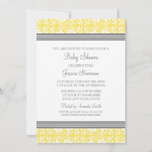 Lemon Grey Damask Custom Baby Shower-uitnodigingen Kaart