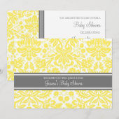 Lemon Grey Damask Custom Baby Shower-uitnodigingen Kaart (Voorkant / Achterkant)
