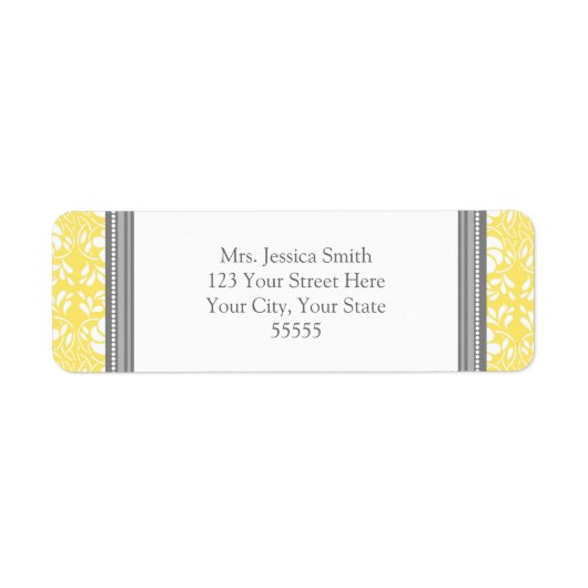 Lemon Grey Damask Custom Return Adres Labels (Voorkant)