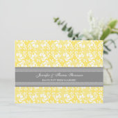 Lemon Grey Damask Just Marié Cartes Faire-part (Debout devant)