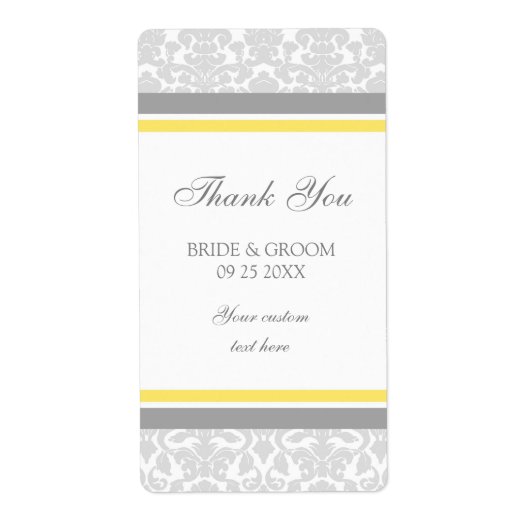 Lemon Grey Damask Wedding Labels (Voorkant)