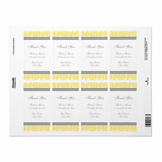 Lemon Grey Damask Wedding Labels (Full Sheet)