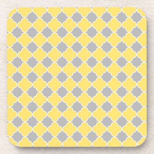 Lemon Grey Quatrefoil Pattern Onderzetter Set (Voorkant)