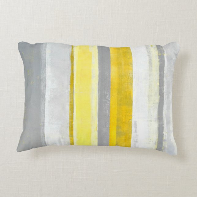 "Lemon" Grijs en Geel Abstract Kunst Decoratief Kussen (Achterkant)
