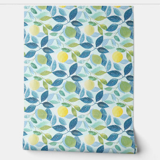 Lemon Grove Petite - Blauw, Groen, Geel - Biologis Behang